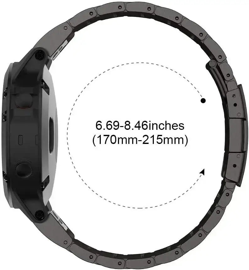Garmin QuickFit Metal Link Band side view with wrist sizing guide