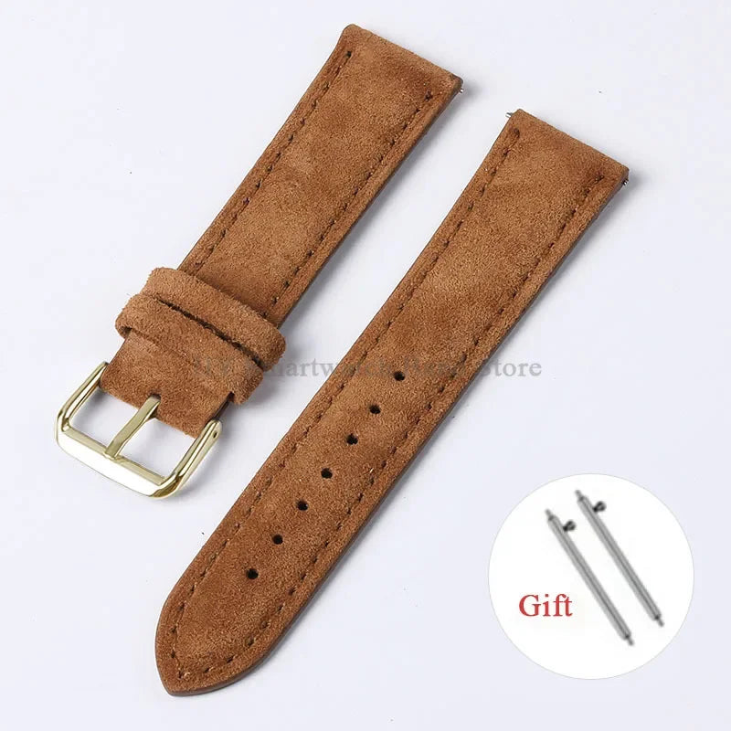 Motorola Moto Suede Leather Band with Buckle Options — Brown / Gold Buckle