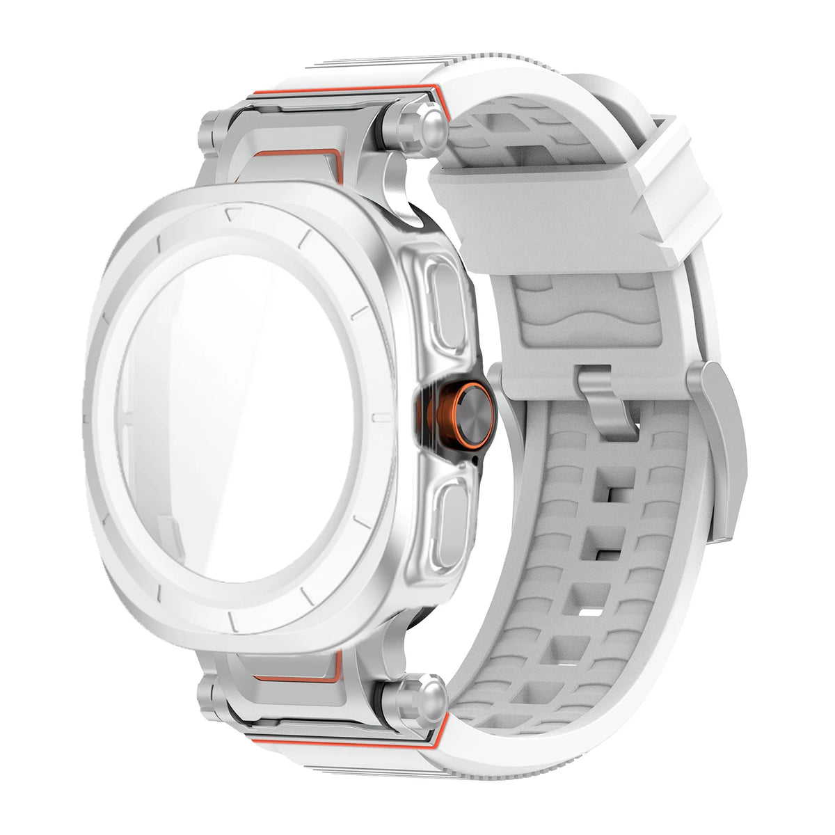 Samsung Galaxy Ultra/Ultra2 Silicone Sport Watch Band - Acrylic Case in SL White with clear dial.