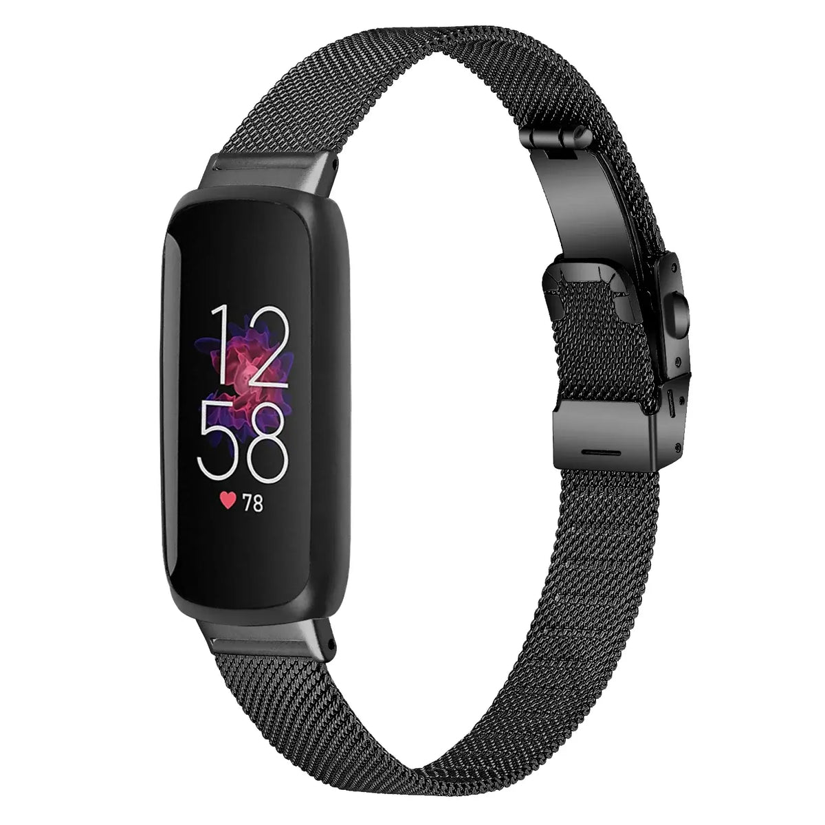 Fitbit Inspire 3 Stainless Steel Mesh Clasp Band - Black mesh band front view