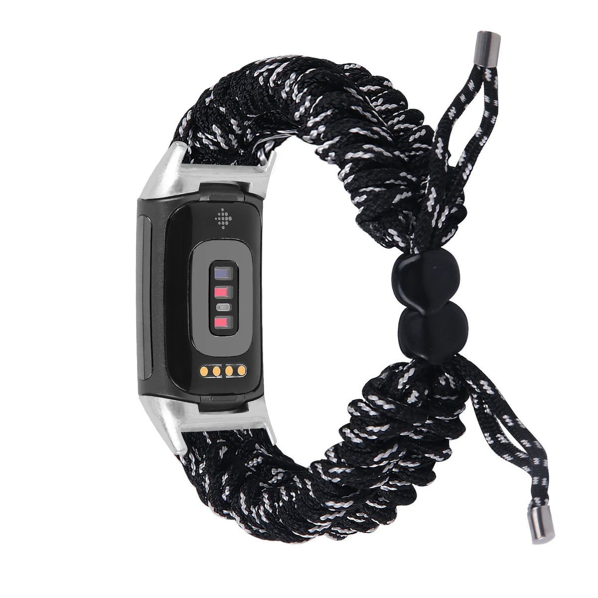 Black / White Fitbit Charge 6, 5, 4, 3 and 2 Braided Rope Band, Adjustable