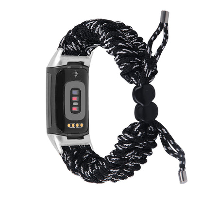 Black / White Fitbit Charge 6, 5, 4, 3 and 2 Braided Rope Band, Adjustable