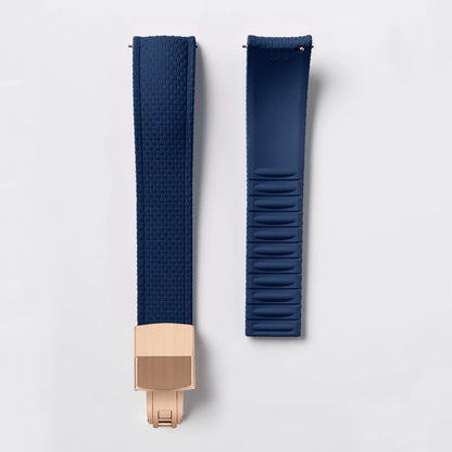 Garmin Curved-End FKM Rubber Band in Navy Blue with Rose Gold Clasp