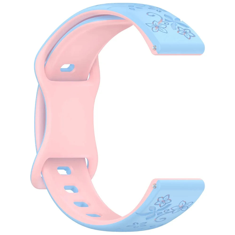 Garmin Floral Engraved Silicone Band in pink and blue