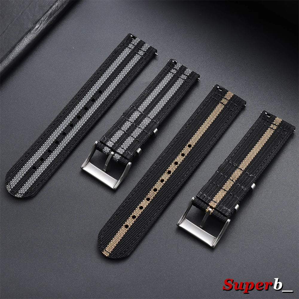 Polar Ribbed Nylon Band with Metal Keepers — Quick-release attachment and strap underside
