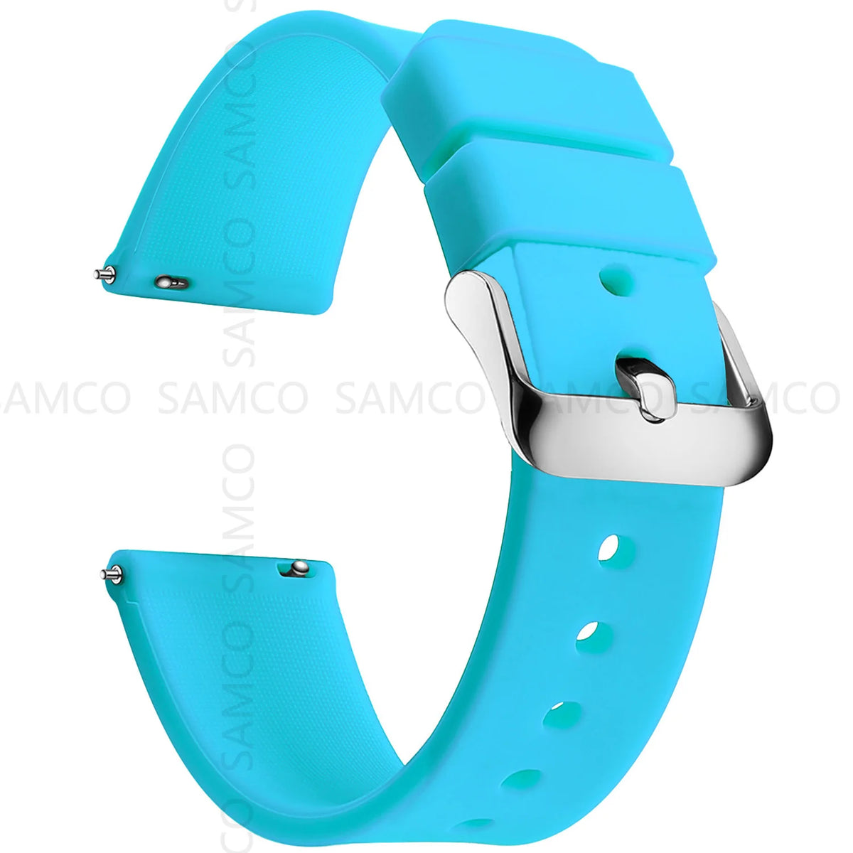 Garmin Curved-End Silicone Band in Aqua Blue with Silver Buckle