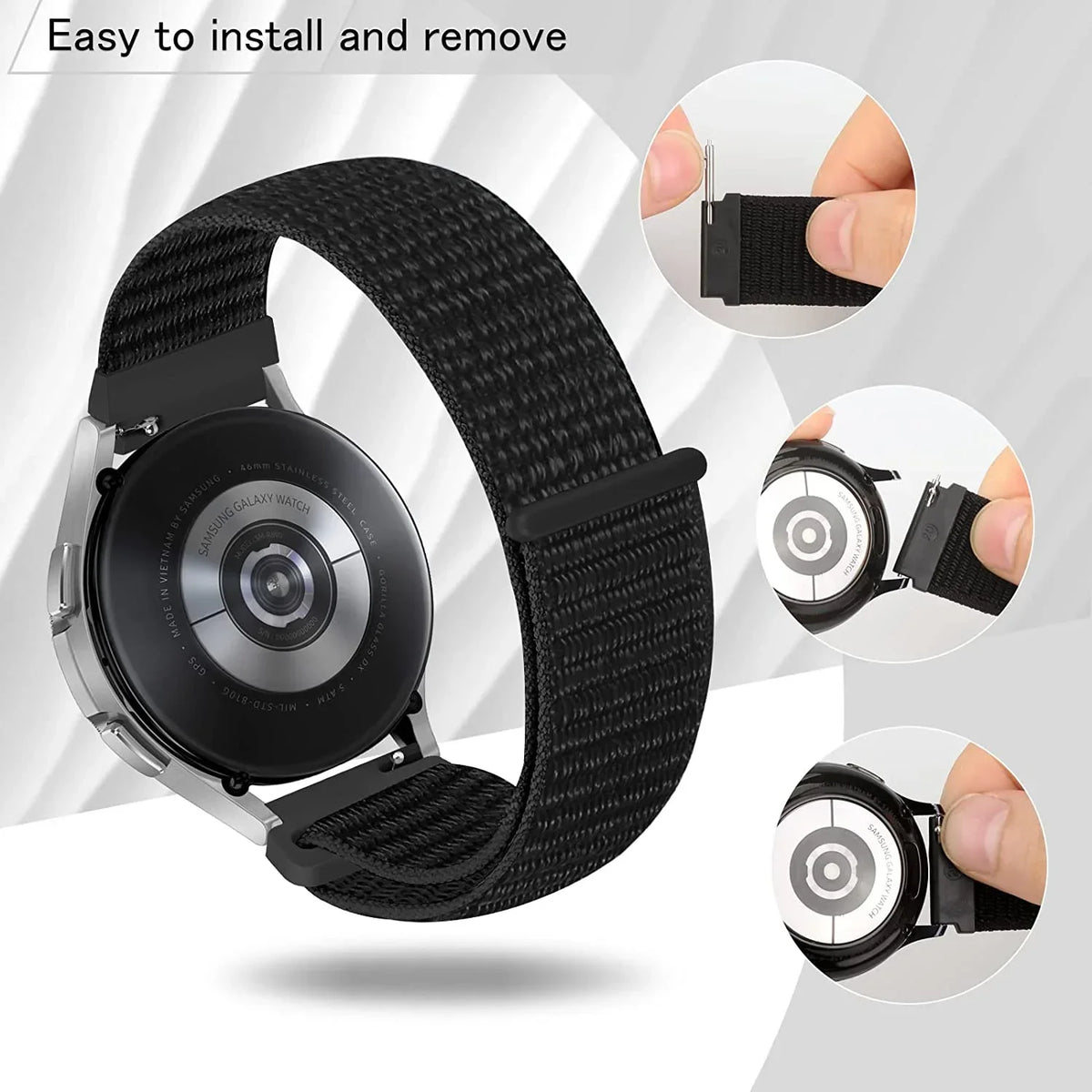 COROS Adjustable Nylon Loop Watch Band in Colors & Camo - Spring bar attachment illustration
