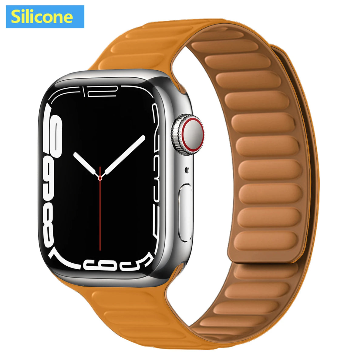 Yellow ridged silicone magnetic Apple Watch band