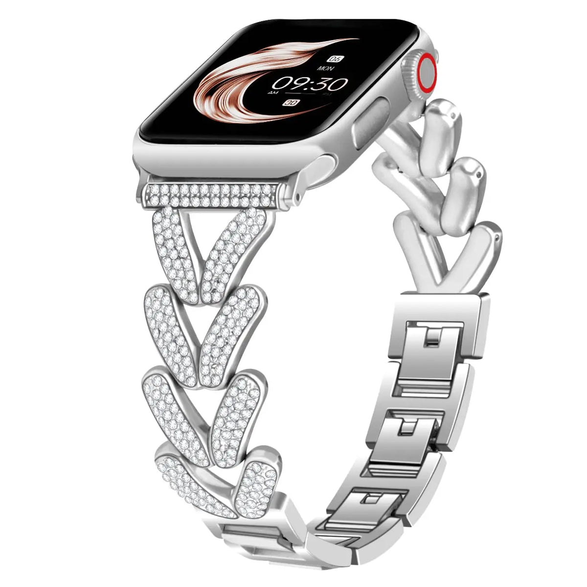 Rhinestone Leaf-Link Apple Watch Bracelet Band in Silver