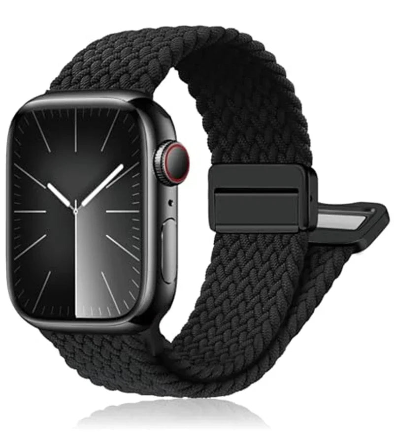 Braided Nylon Apple Watch Band with Adjustable Hook Clasp in Black