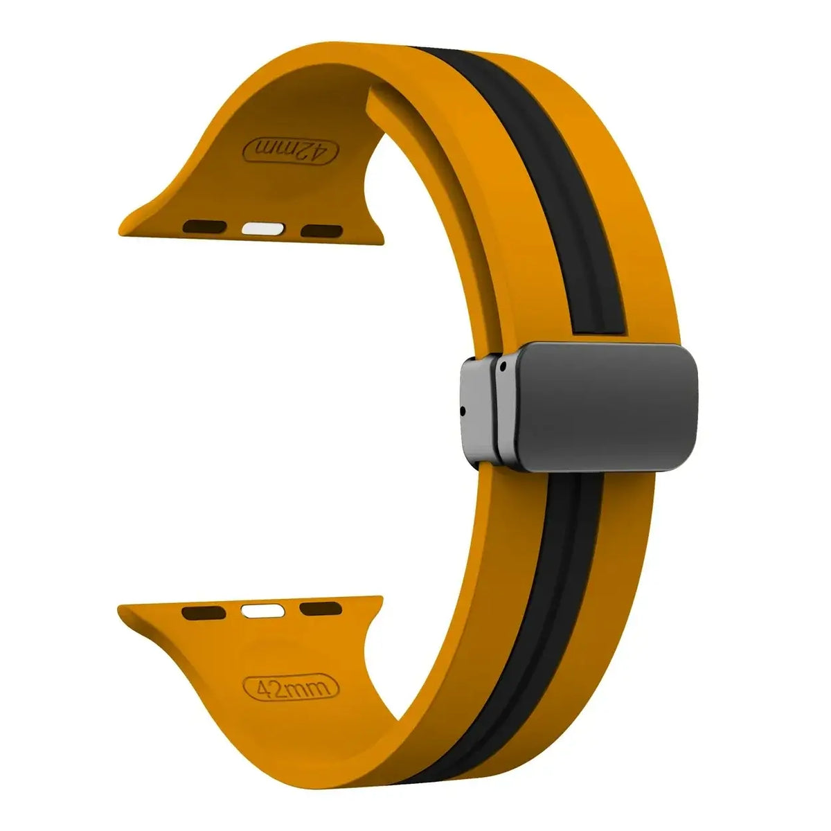 Yellow / Black - Black Clasp striped silicone Apple Watch band with magnetic clasp