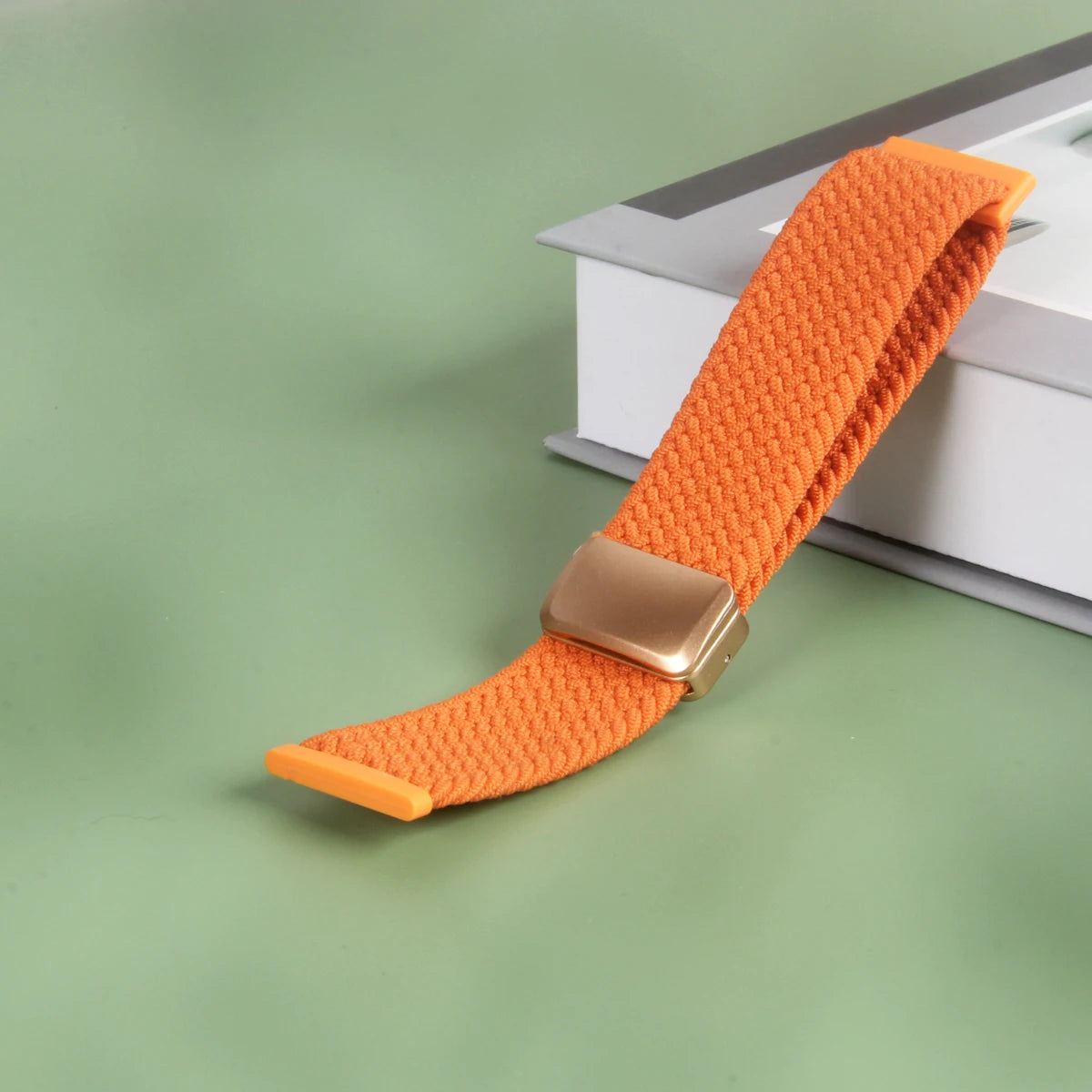Orange Fitbit Versa 4, 3, 2 and Sense 2 Braided Nylon Band, Magnetic Clasp