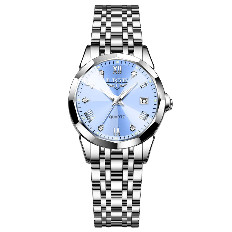 Women's 25mm Sunburst Dial Quartz Bracelet Watch — Silver Tone / Light Blue Dial