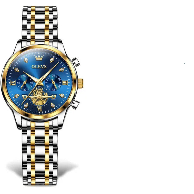 Women's Multifunction Quartz Bracelet Watch — Two-tone watch with blue dial — BandsCo Straps