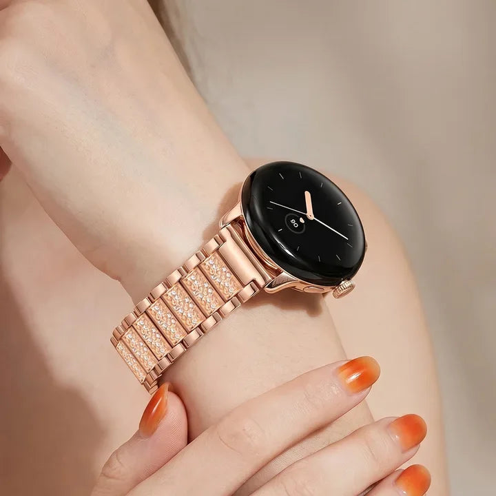 Google Pixel Watch 5, 4 and 3 Rhinestone Stainless Steel Link Band — material detail
