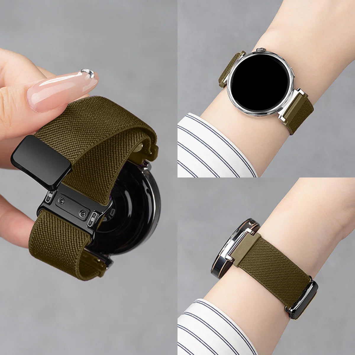 Olive Green Garmin 18/20/22mm Quick Release Woven Nylon Magnetic Band