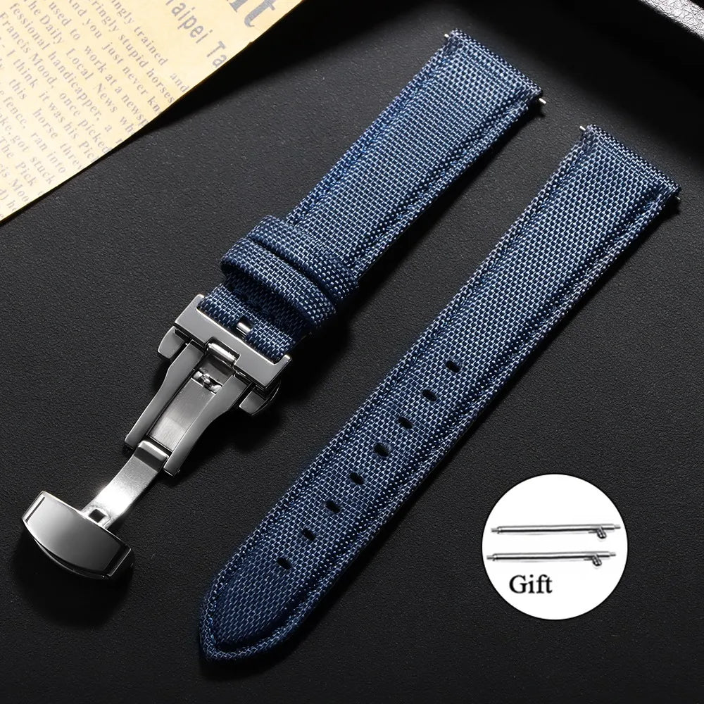 Motorola Moto Sailcloth Nylon Watch Band with Butterfly Clasp — Navy Blue