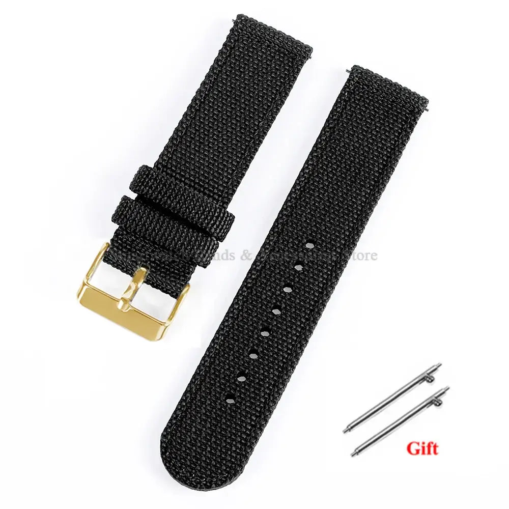 Samsung Galaxy Watch Textured Nylon Buckle Strap in Black / Gold Buckle