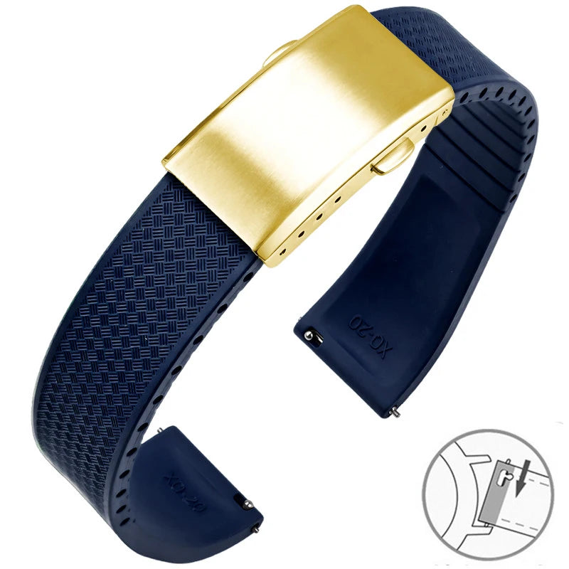 Garmin FKM Rubber Band in Navy Blue with Gold Clasp