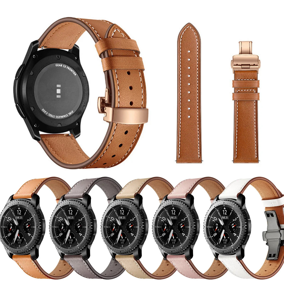 Google Pixel Watch 5, 4 and 3 45mm Leather Band, Butterfly Clasp — product view