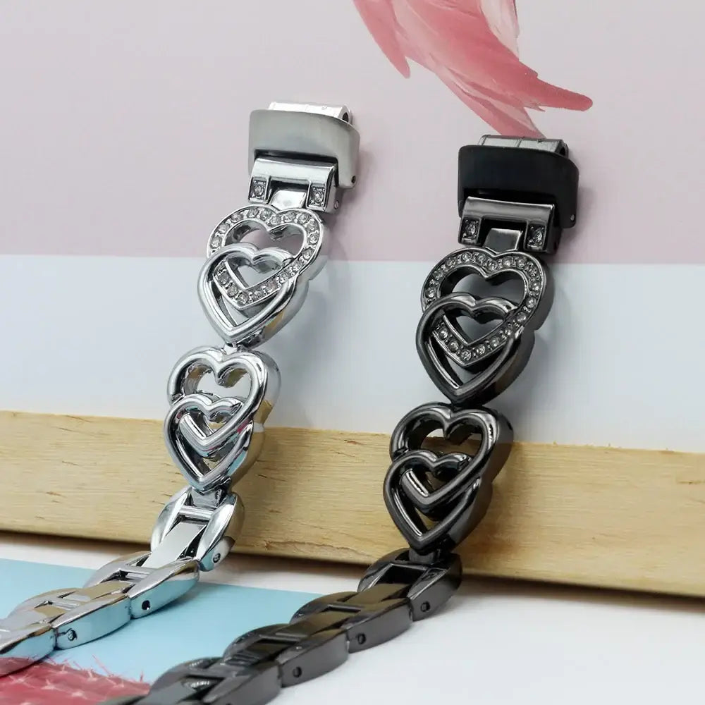 Fitbit Inspire 3 Stainless Steel Heart-Link Band - Silver and black heart-link bands