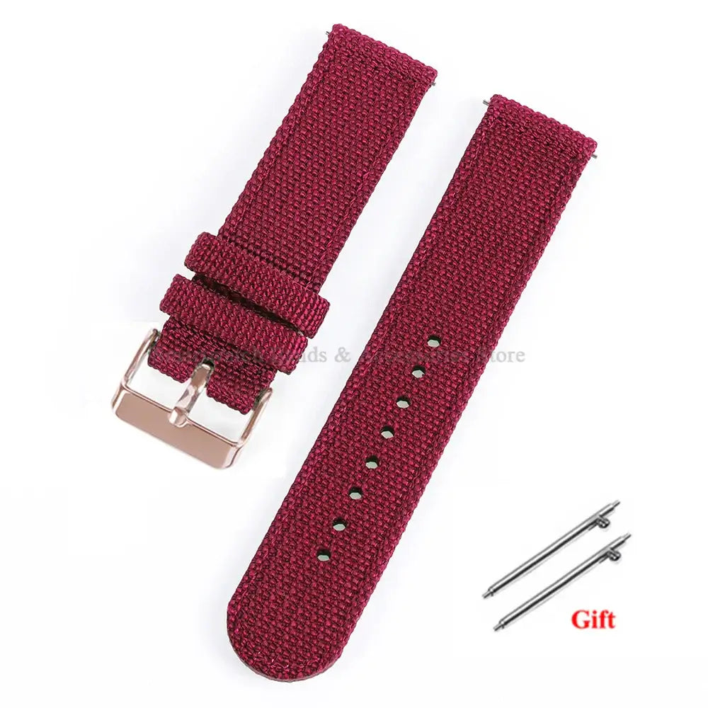 Samsung Galaxy Watch Textured Nylon Buckle Strap in Burgundy / Rose Gold Buckle