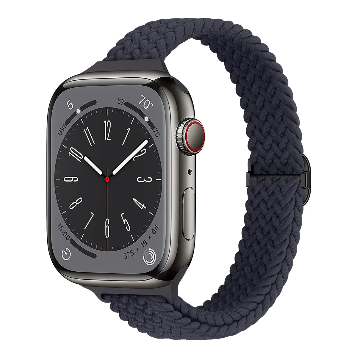 Charcoal braided stretch nylon Apple Watch band with slider