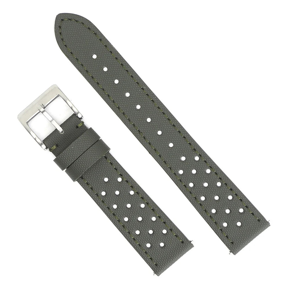 Garmin 18/20/22mm Quick Release Perforated Sailcloth Rally Band in Army Green with Silver Buckle