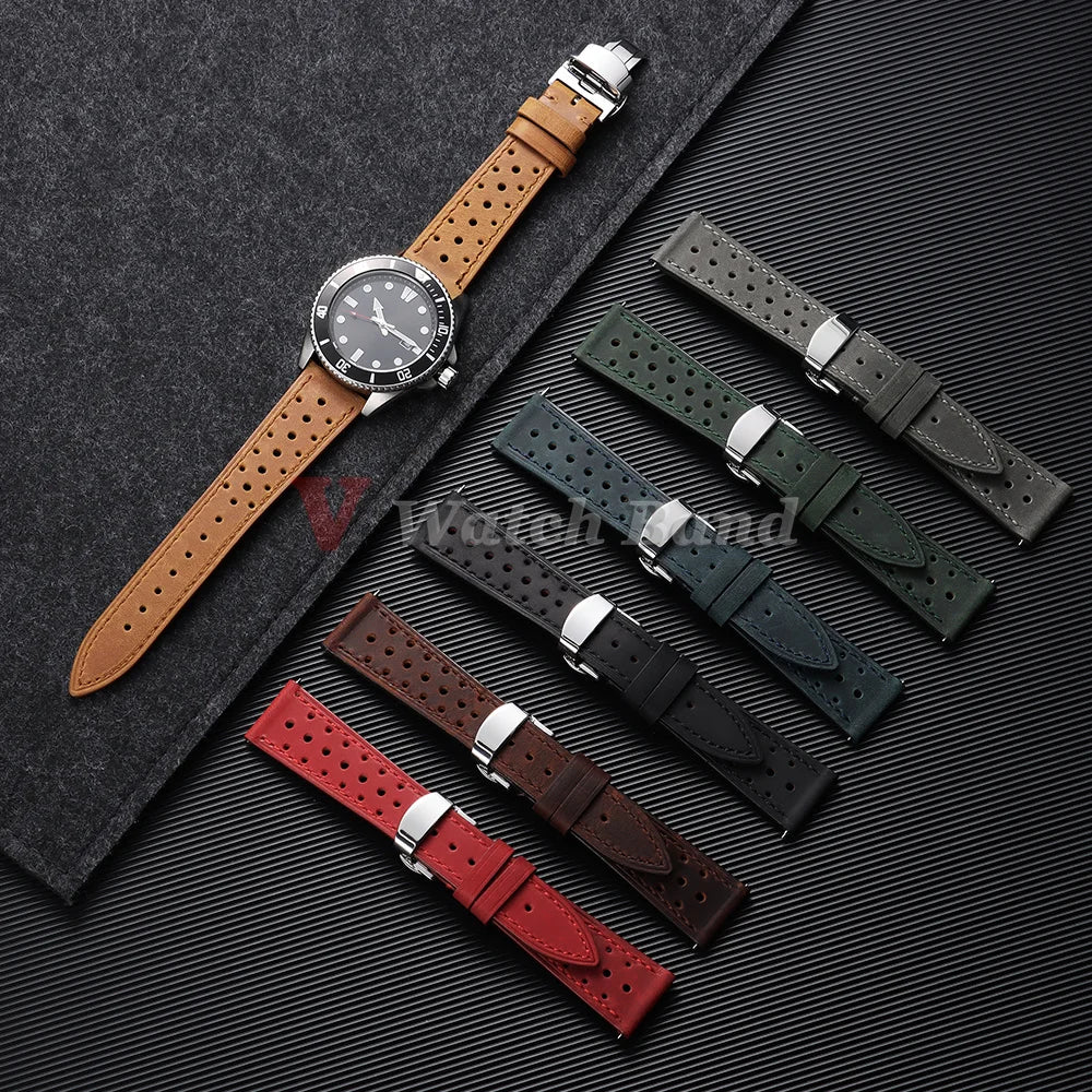 Garmin Perforated Racing Leather Band on a watch with other colors