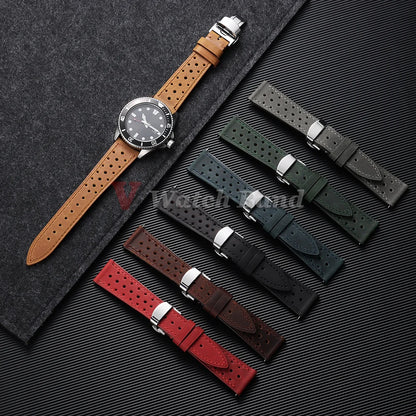 Garmin Perforated Racing Leather Band on a watch with other colors