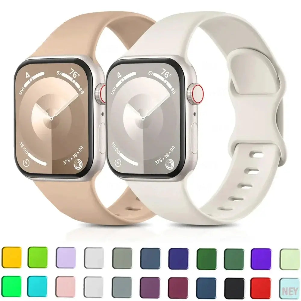 Neutral silicone Apple Watch bands with color preview swatches