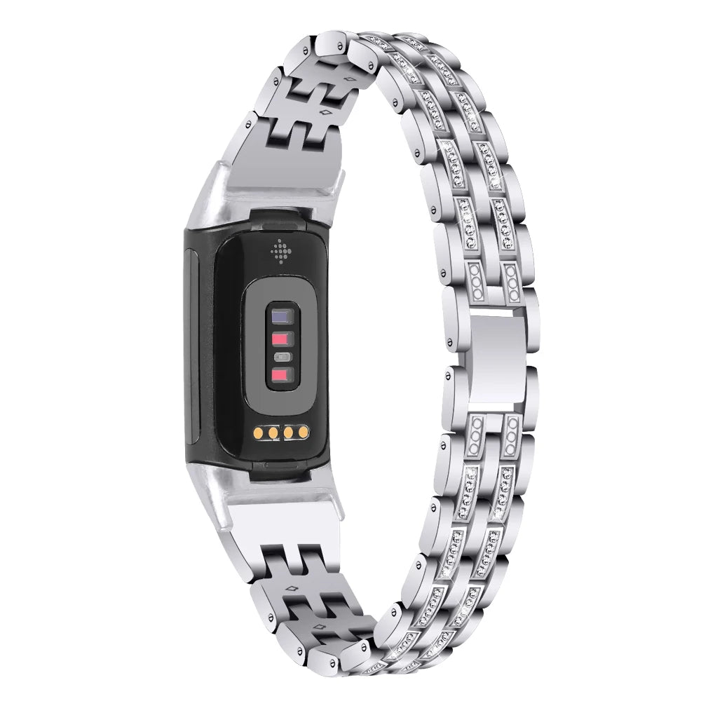 Fitbit Charge Rhinestone Triple-Row Metal Band - Silver