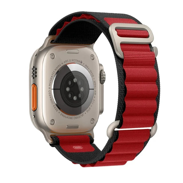 Alpine Style Nylon Apple Watch Loop with Metal Hook in Red / Black