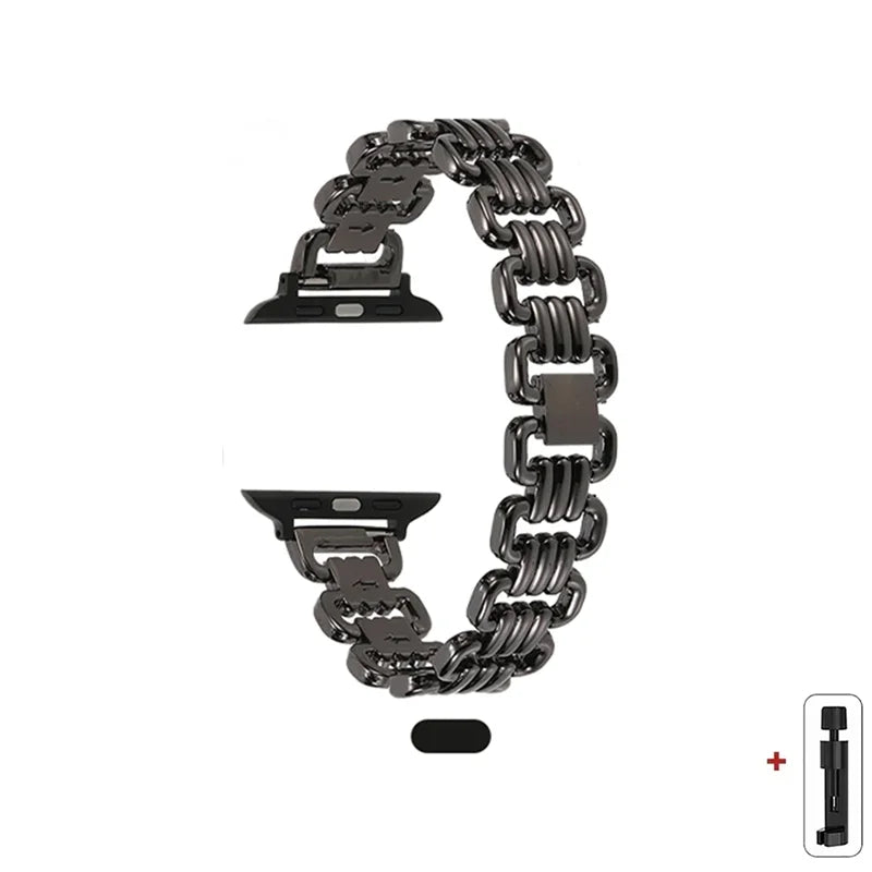 Triple-Ring Link Apple Watch Chain Bracelet Band in Black