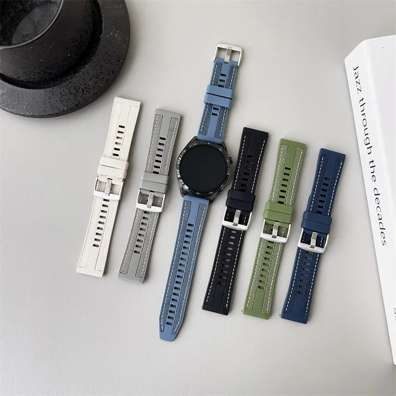 OnePlus Smartwatch Silicone Watch Band Breathable Sport Strap Replacement in various colors laid out on a neutral background.