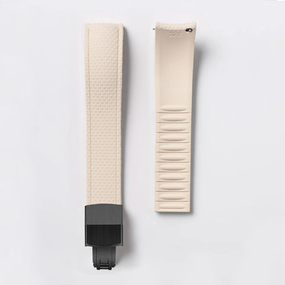 Garmin Curved-End FKM Rubber Band in Beige with Black Clasp