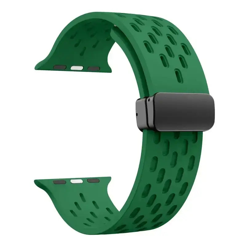 Green perforated silicone Apple Watch band with magnetic clasp