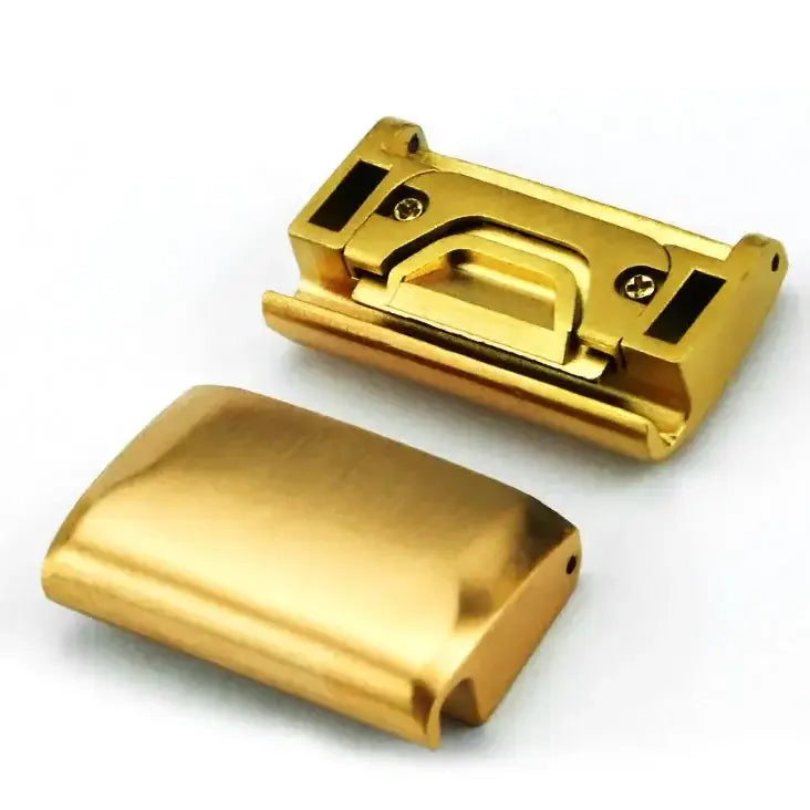 Gold QuickFit connector adapters for Garmin smartwatch, enhancing style and functionality with modern design.