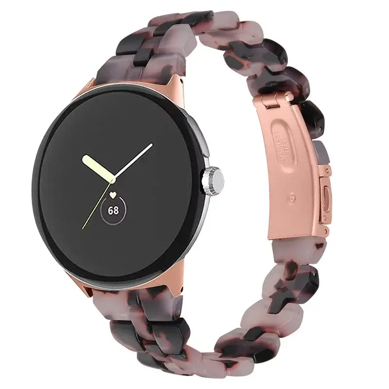 Resin Link Google Pixel Watch Bracelet in Black / Pink Marble