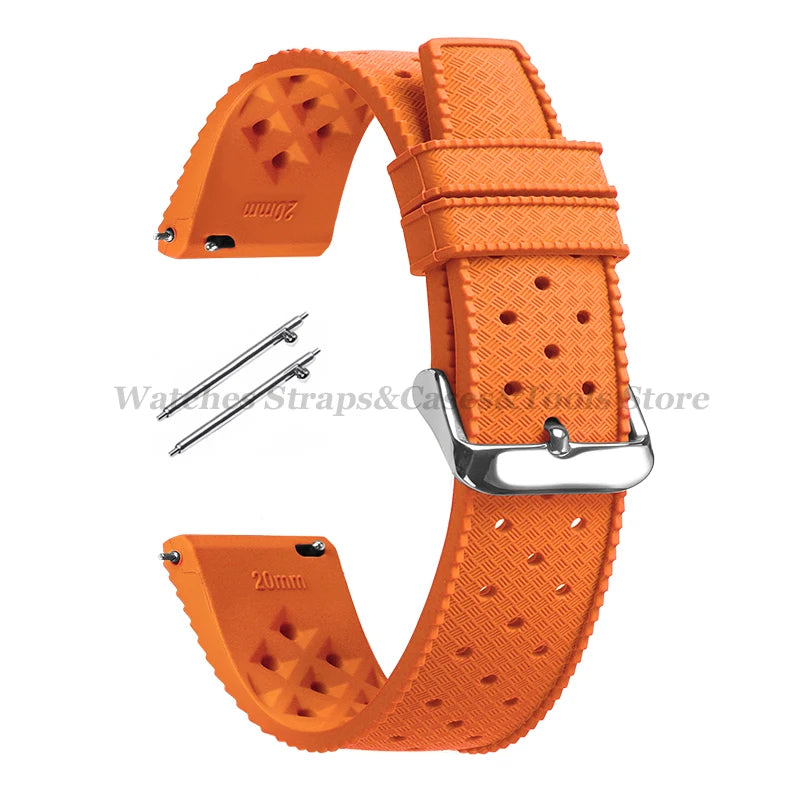 Garmin 18/20/22mm Quick Release Tropic-Style Silicone Band in Orange with Silver Buckle