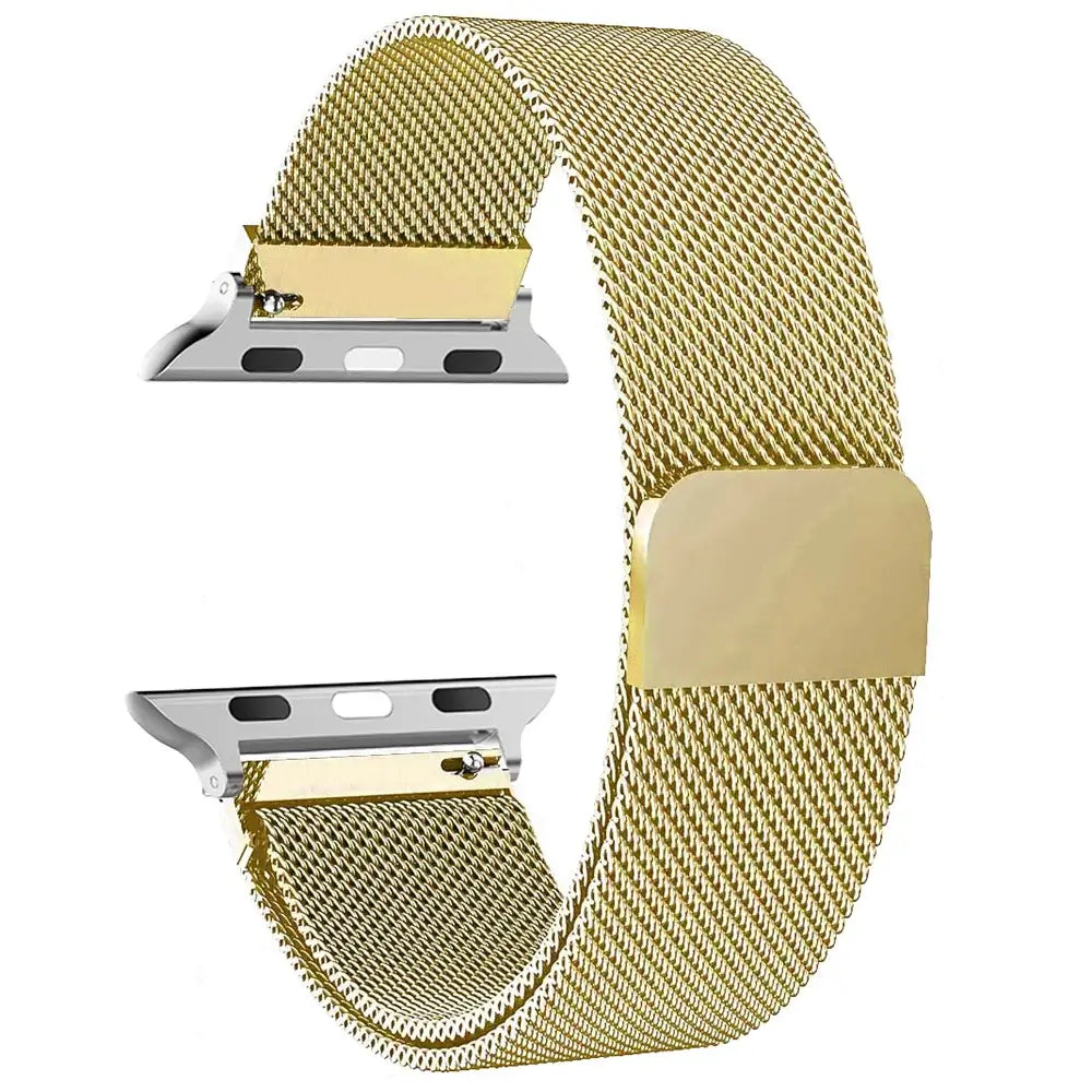 Gold stainless steel mesh Apple Watch band with magnetic closure