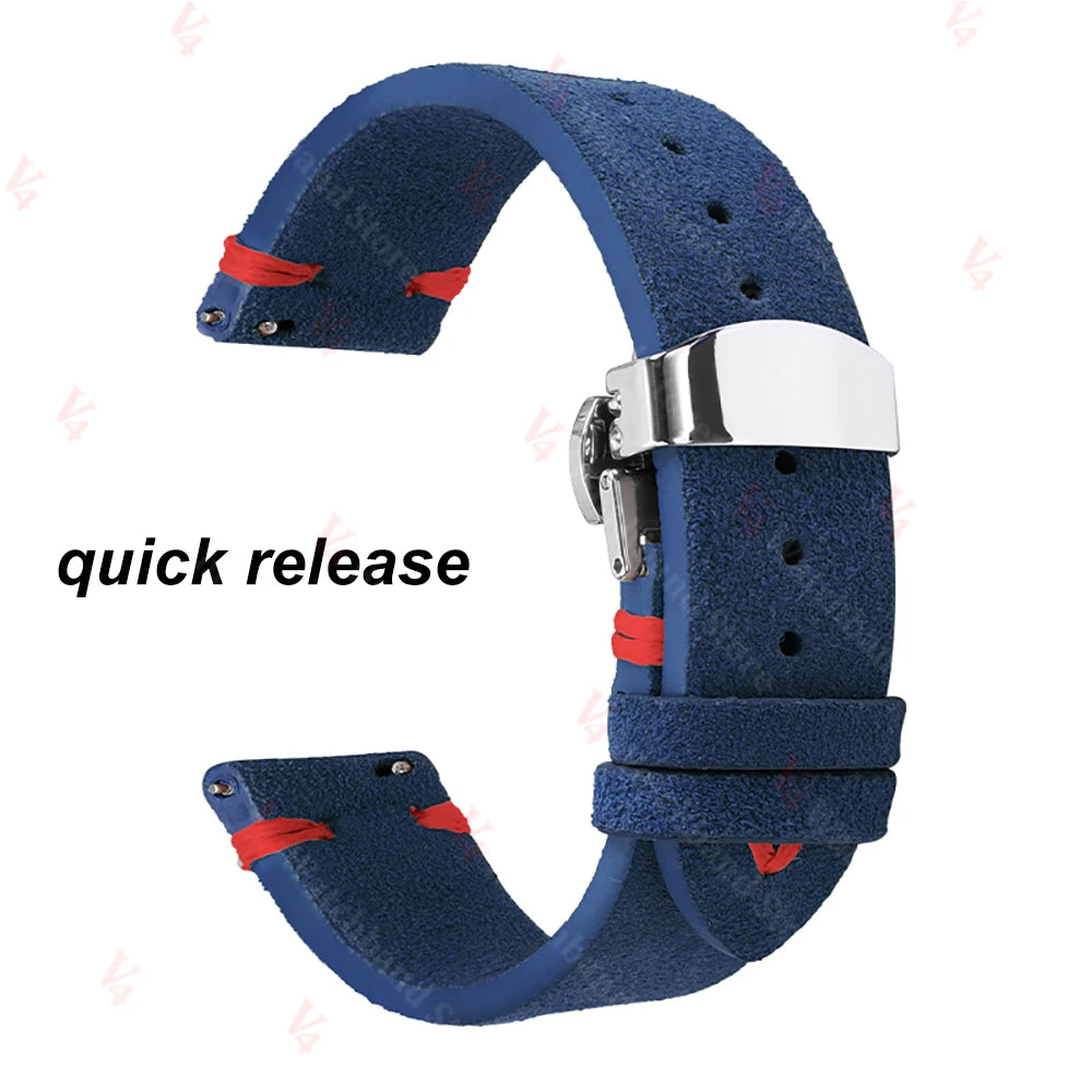 Garmin Suede Butterfly Clasp Band in Navy Blue, Red Stitching