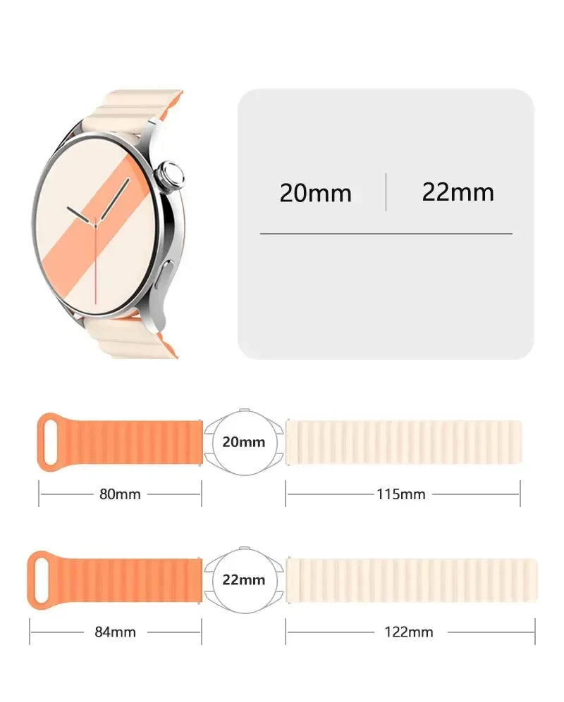 COROS Ribbed Magnetic Silicone Loop Watch Band - Strap width and length illustration