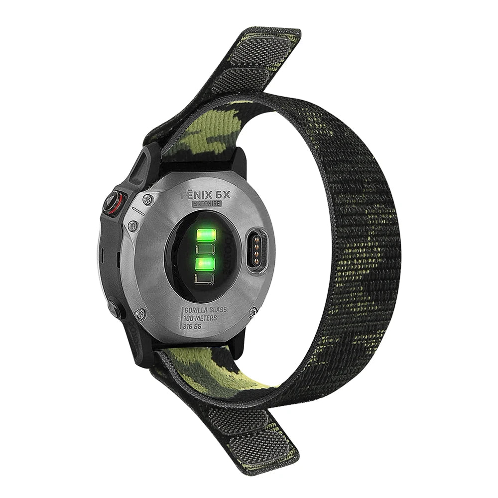 Army Green Garmin QuickFit 22/26mm Soft Nylon Hook-and-Loop Sport Band