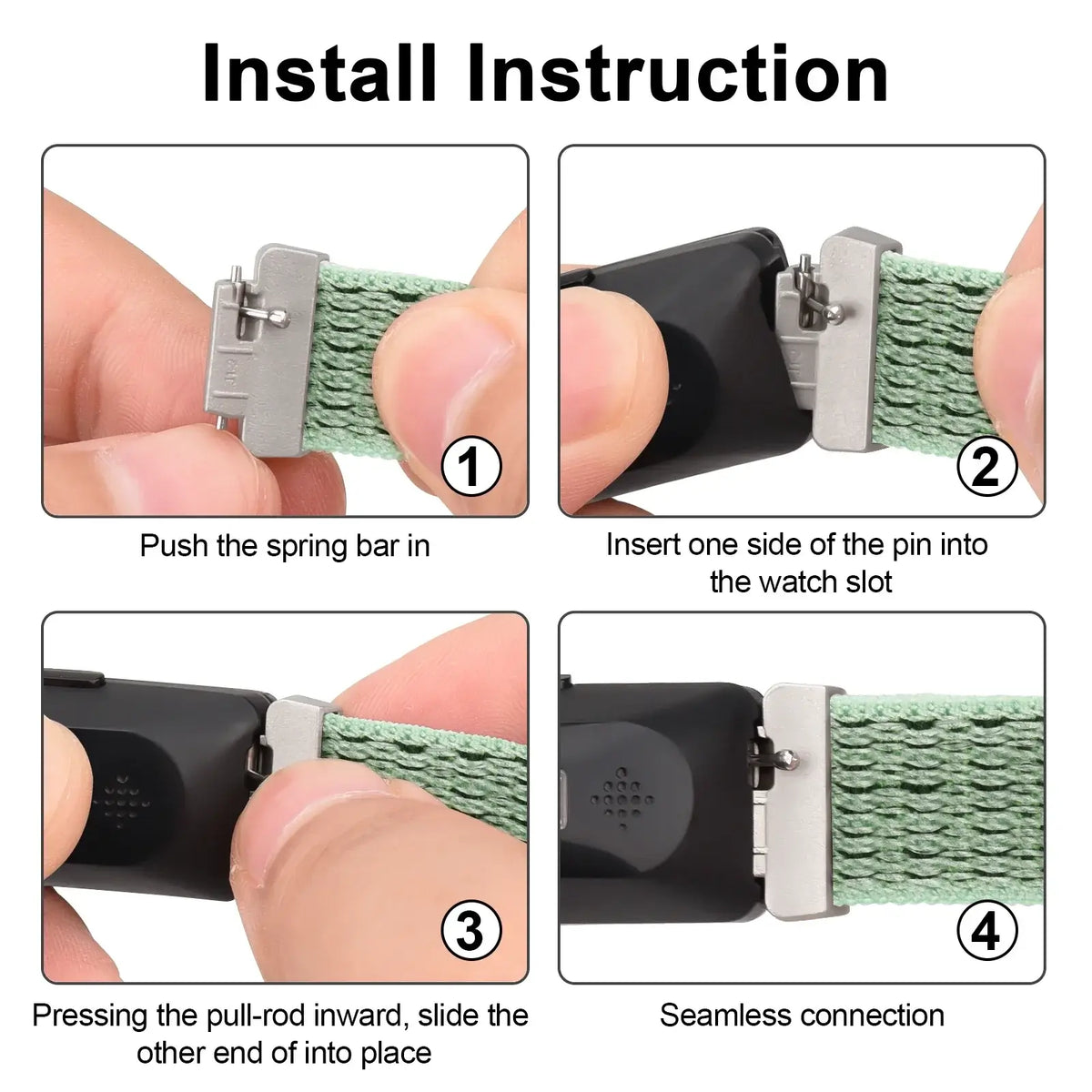 Fitbit Inspire 1/2/HR Nylon Hook-and-Loop Band - Connector attachment diagram