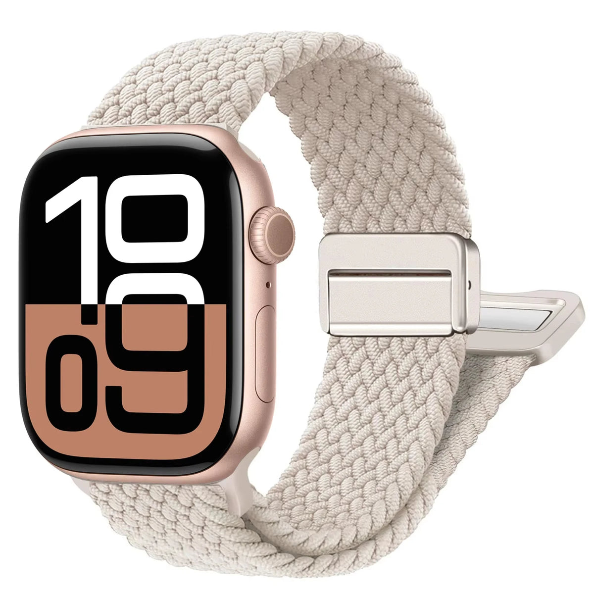Ivory braided nylon band with metal hook clasp for Apple Watch