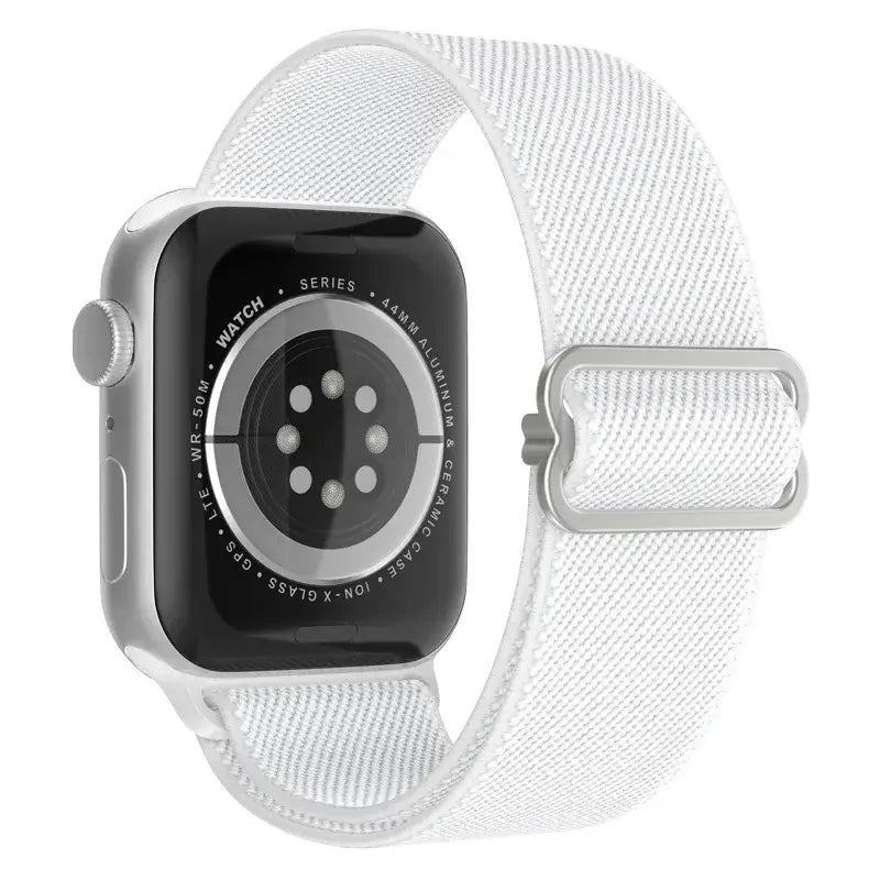 White adjustable stretch nylon Apple Watch band
