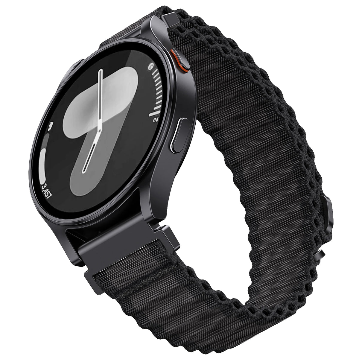 OnePlus Watch Band Quick Fit Nylon Strap Sport Loop Bracelet in black on smartwatch.