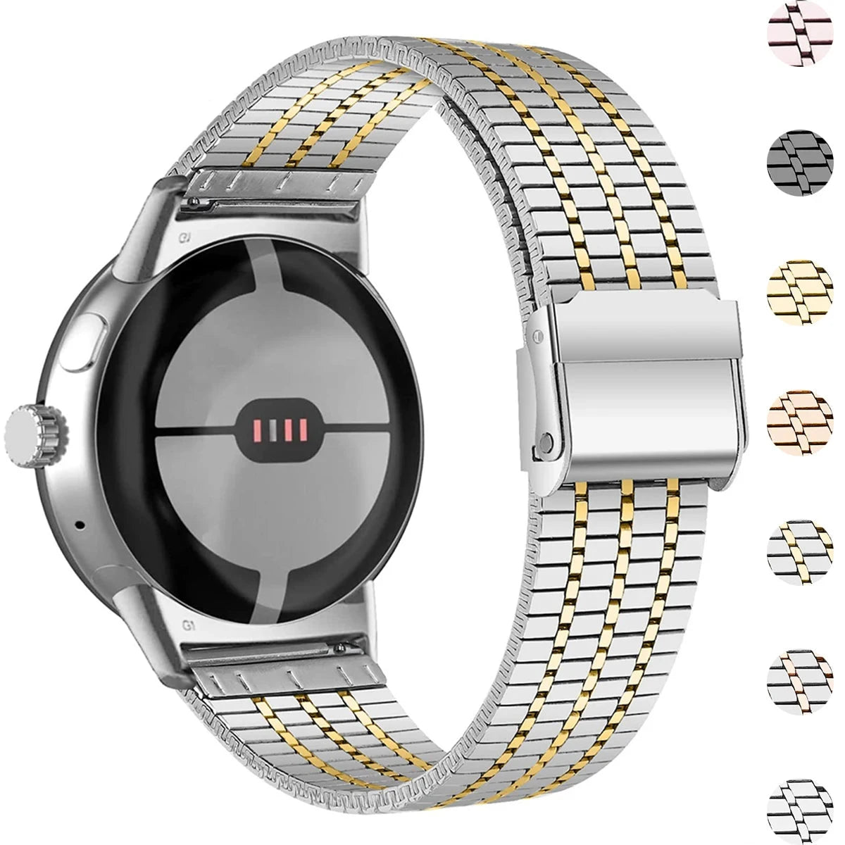 Google Pixel Watch 5, 4 and 3 Seven-Bead Stainless Steel Link Band