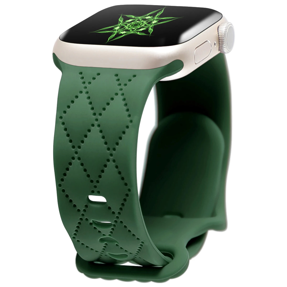 Quilted Diamond-Pattern Silicone Apple Watch Band in Forest Green